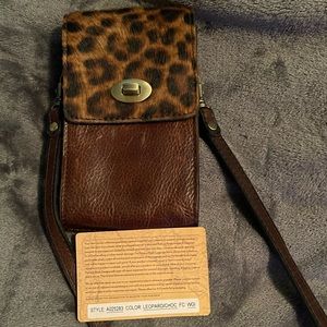 Patricia Nash leopard calf hair crossbody phone/purse holder.